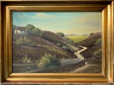 Ölbild Antik Landschaft mit Straße und Haus signiert Bilderrahmen Gold