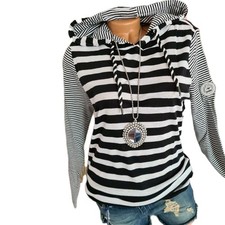 KangaROOS Damen Hoodie Sweatshirt Kapuze Schwarz Weiß Gestreift Gr. 36-42 (136)