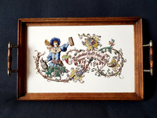 Antik  Tablett Keramik , Holz