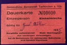 Eintrittskarte Billett Dauerkarte PROBEDRUCK Gem. Badeanstalt Taufkirchen Vils