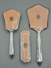 Vintage Rosa Guilloche Emaille Schminktisch Schminktisch Set Spiegel & Bürsten