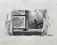 Karl Adser 1912-1995 Blick aus dem Fenster Singvogel im Garten Natur