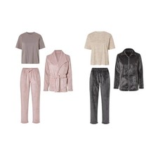 Esmara Pyjama Set 3 Teilig Schlafanzug Hose Shirt Weste Plüsch S M L Grau Rosa