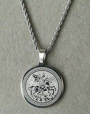 Heiliger Georg Anhänger + Halskette Edelstahl Silber Saint George Sankt Orthodox