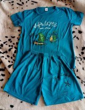 UNISEX KINDER-SCHLAFANZUG , BLAU MIT APPLIKATION, GR. 128/134 , NEU