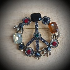 🌹Peace Zeichen Anhänger Kette Friedens Zeichen Strassbrosche  Anstecknadel