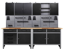 Ondis24 Werkstatt Set 240cm 2x Werkbank Metall 3x Werkzeugschrank Lochwand Haken