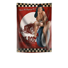 HOT ROD Betty Pin Up Flagge Fahne Banner Werkstatt Garage Deko USA Page Tires V8