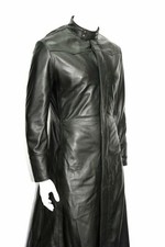 Herren Schwarz Leder Trenchcoat Durchgehend Matrix Style Gothic Langer Mantel