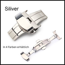 Ersatz Butterfly Faltschließe Edelstahl poliert Uhrenarmband 16, 18, 20, 22 mm