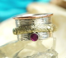 Drehring 925er Silber Ring 58 59 60 Rubin Rot Spiralen Silberring Linien Modern