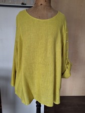 Terzo Millennio, Damen XL Leinenbluse, Senfgelb, 100% Leinen, 30'WB, Made Italy