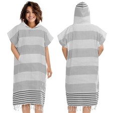 Badeponcho Damen Herren - Surf Poncho aus Baumwolle - Handtuch Poncho L/XL grau