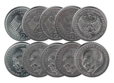 2 DM Münzen Konrad Adenauer – Jahrgänge 1969 bis 1975 – Verschiedene Münzstätten