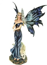 Fee Lupina mit Wolf und Eule Fantasy Figur Skulptur Fairys Deko 40 cm (#223 S)