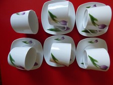 6 Tassen und 5 Untertassen  -  Eurohome -  Blumen Tulpen -