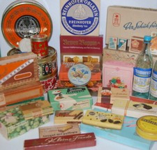 alte DDR Lebensmittel + Haushalt Verpackung Blechdosen Schachteln Tüten Kisten
