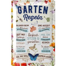 Retro Blechschild GARTENREGELN