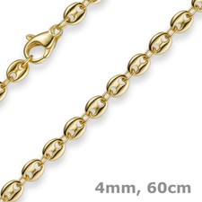 4mm Kette Collier Bohnenkette Schiffsankerkette 585 Gold Gelbgold 60cm Unisex