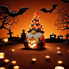 Halloween Gnom Figur Mit Licht Zwerg Lampe Kürbis Laterne Indoor Outdoor Deko