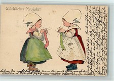 10521584 - Neujahr - Kinder stricken - Verlag Dondorf Nr. 254 AK Stricken 1908