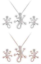 Kette mit Anhänger silber gold Gecko Salamander Zirkonia Set neu