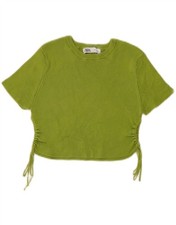 ZARA Womens Crop Blouse Top UK 12 Medium Green TK05