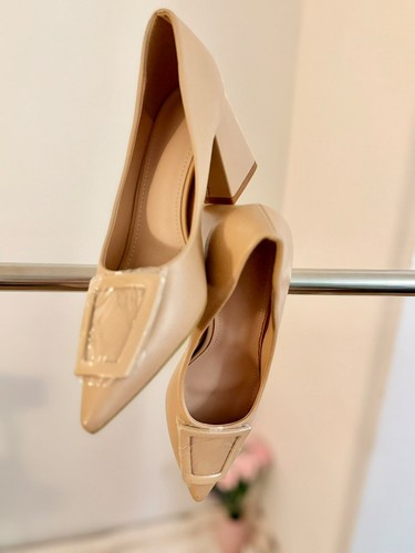 Women nude beige block - beige, heel
