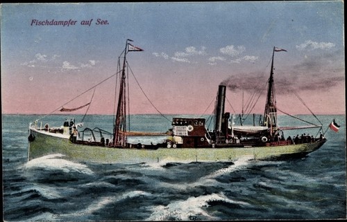 Fischdampfer auf see - ak,