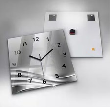 Wanduhr Glasuhr Silberne Abstraktion Rechteckige Uhr aus Gehärtetem Glas 60x60