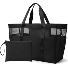 KALIDI Mesh Strandtasche XXL Familie, Strandtasche Mit Reißverschluss Shopper Da