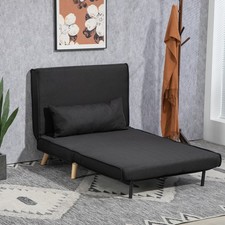 HOMCOM Schlafsessel, 2-in-1 Schlafsofa mit Bettfunktion, Zierkissen Schwarz