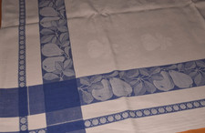 Alte Damast Tischdecke XL Tafeltuch Webmuster blau "Birnen" 225 x 150 cm (13694)