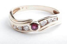 Rubin Brillant Diamant Ring 585 14K Gelb Gold Gr. 57 #