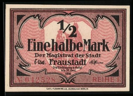 Notgeld fraustadt 1918 2 - 1918,, 1/2