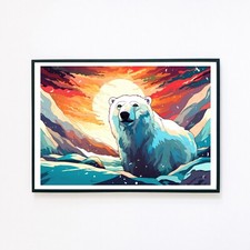 Arktischer Eisbär Berge Landschaft Portrait Illustration A5 Wandbild Kunstdruck 