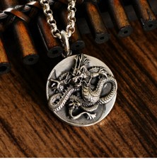 I01 Anhänger Feng Shui Wundertier Blauer Drache Yin-Yang Sterling Silber 925