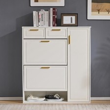 Schuhschrank Schuhregal Schuhkipper mit 2 Klappen, 2 Schubladen und Tür Weiß