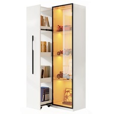 Glasvitrine 160 cm mit Glastüren, LED-Beleuchtung und ausziehbarem Bücherschrank