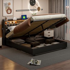 Polsterbett Doppelbett 180x200cm Stauraumbett Bettgestell mit LED/USB Lattenrost