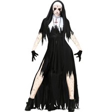 Halloween Nonne Cosplay Kostüm Damen Schwarz Vampir Kleid Größe S-3XL #