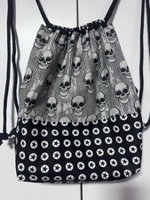 Gymsack Sporttasche Turnbeutel Gymbag Rucksack Beuteltasche Schwarz Weiß Skull