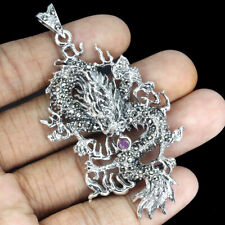 Sommer 925 Silber Anhänger Rund Rubin Markasit Drachen Natur Edelstein Schmuck