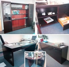 Büromöbel Set NP17.500 Echtholz Palisander Leder Tisch Schrank Rollsideboard