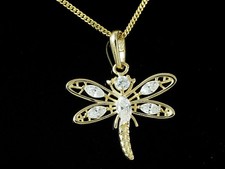 333 Gold kleiner Libellen Anhänger mit Goldkkette und Zirkonia Stein 17 x 14 mm