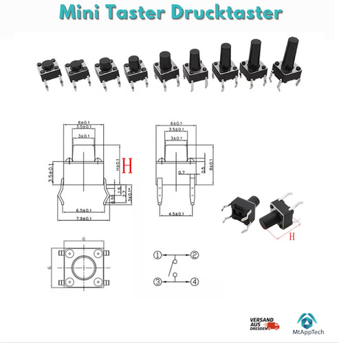 6x6 smd mikrotaster griff - 6x6, mm