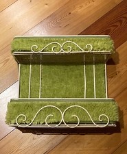 Vintage Badregal, Wandregal, Eisenkorb ummantelt, Plüschbezug grün - selten, rar
