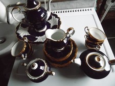 Weimar DDR Kobaltblau Goldrand Tassen Teller Kaffeekanne Zuckerd. Kuchenplatte +