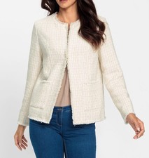 Mode von Heine Damen Bouclé Blazer Rundhals Langarm ecru goldfarben Gr. 34 NEU