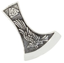 Wikinger Axt mit Wolf und Raben Anhänger Silber 925 Mittelalter Schmuck b830
